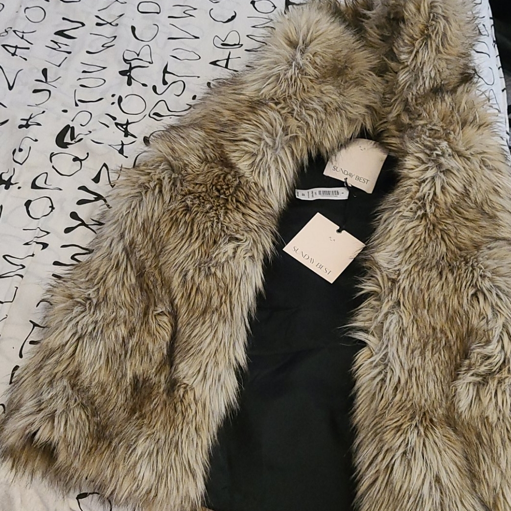 Sunday Best Faux Fur Hooded Vest in Multi-Tone Brown - Picture 4 of 4